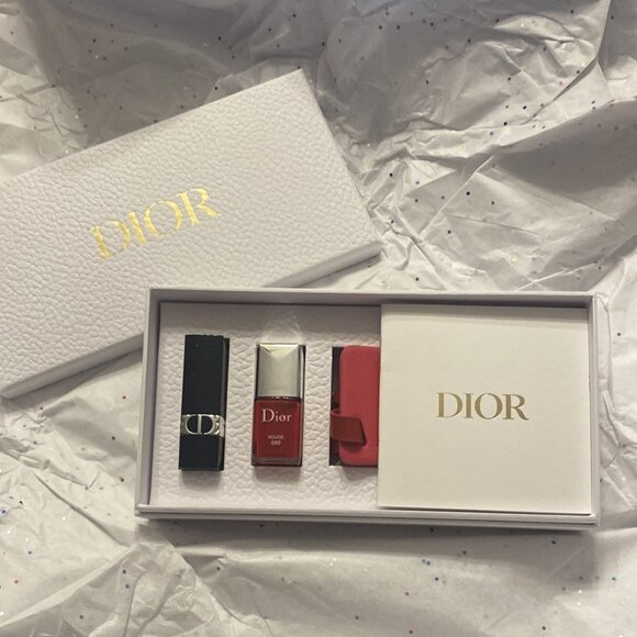 Dior - Three Pc. Travel Set | Luggage Tag, 999 Red Satin Lipstick & Polish - NIB - Picture 1 of 9